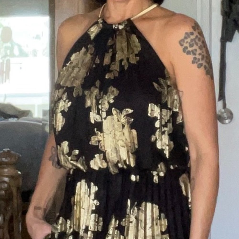 MSK Metallic-Print Pleated Blouson Gown